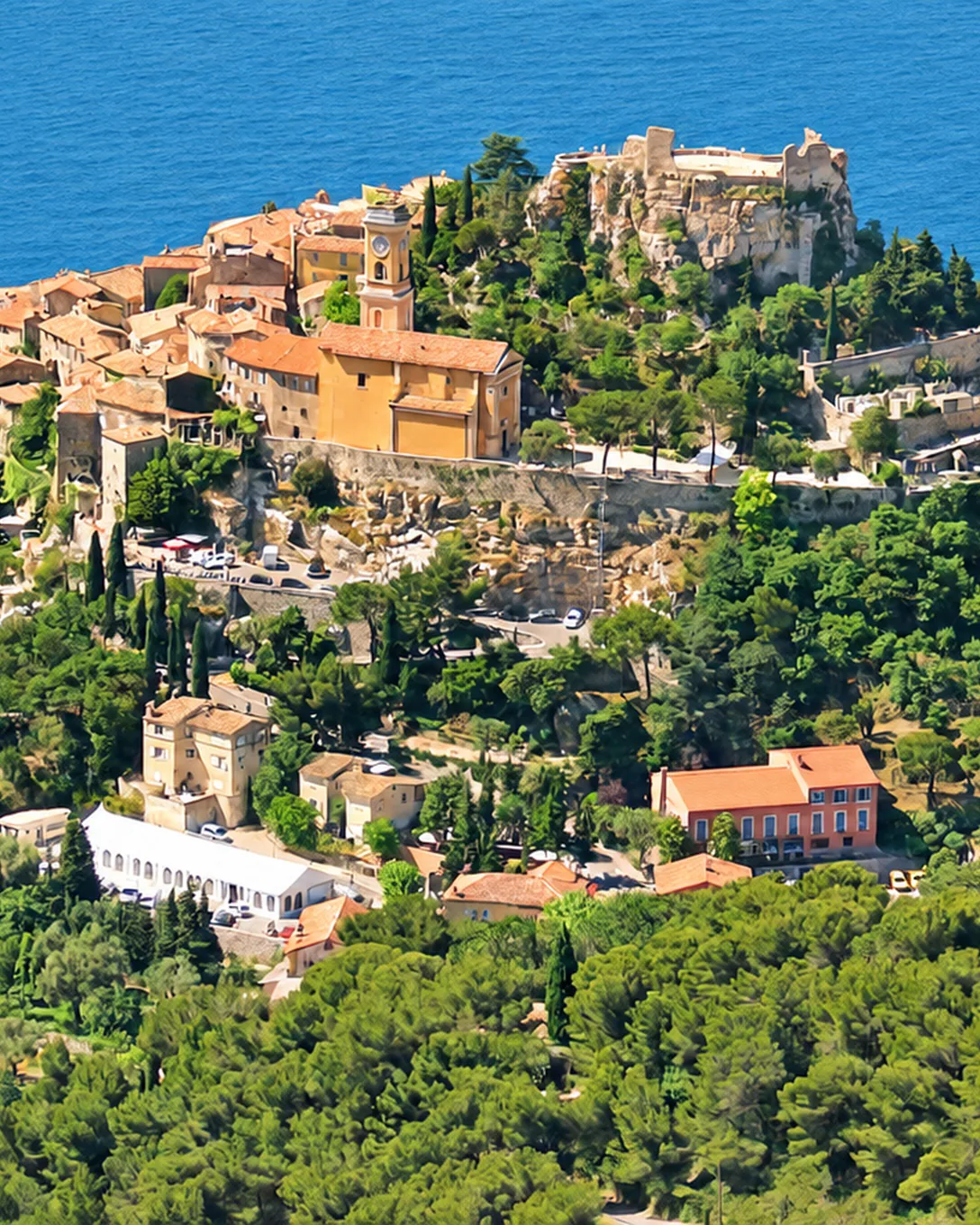 The village of Èze on its rock, the sea all around