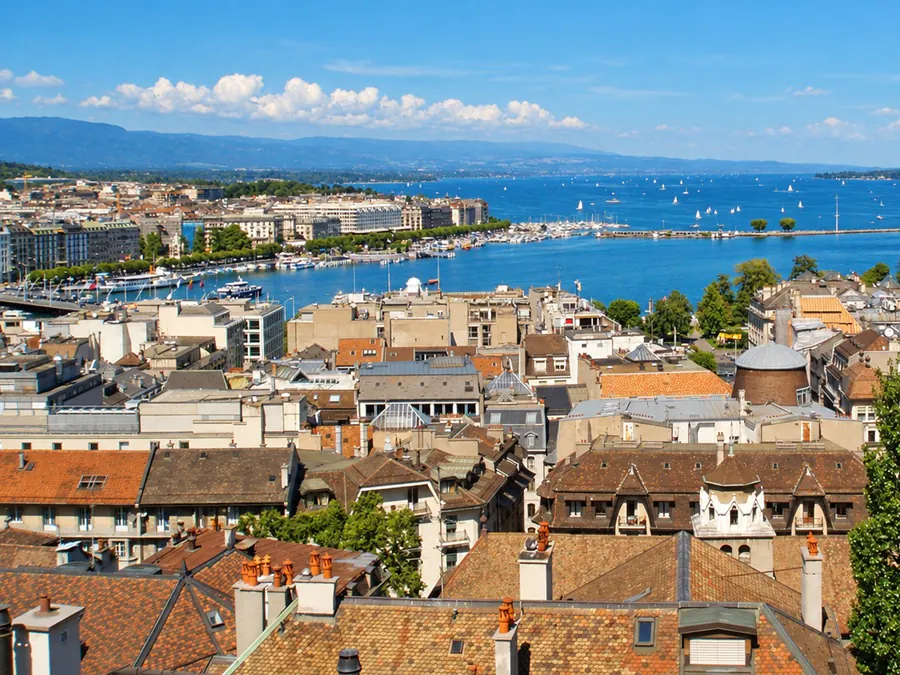 Geneva’s marina and its sailboats on Lake Geneva