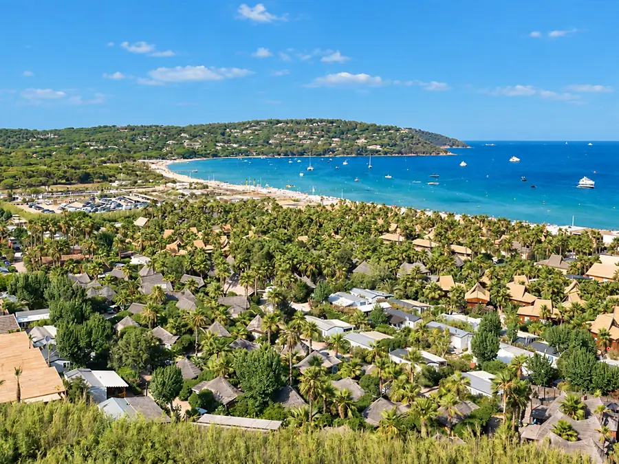 The long beach of Pampelonne and its bay, in Ramatuelle, between the pines and the sea