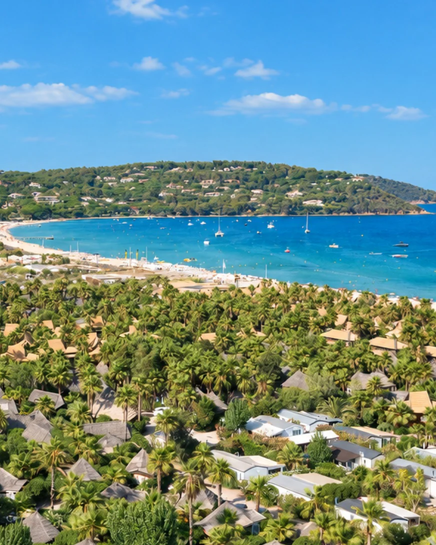 The long beach of Pampelonne and its bay, in Ramatuelle, between the pines and the sea